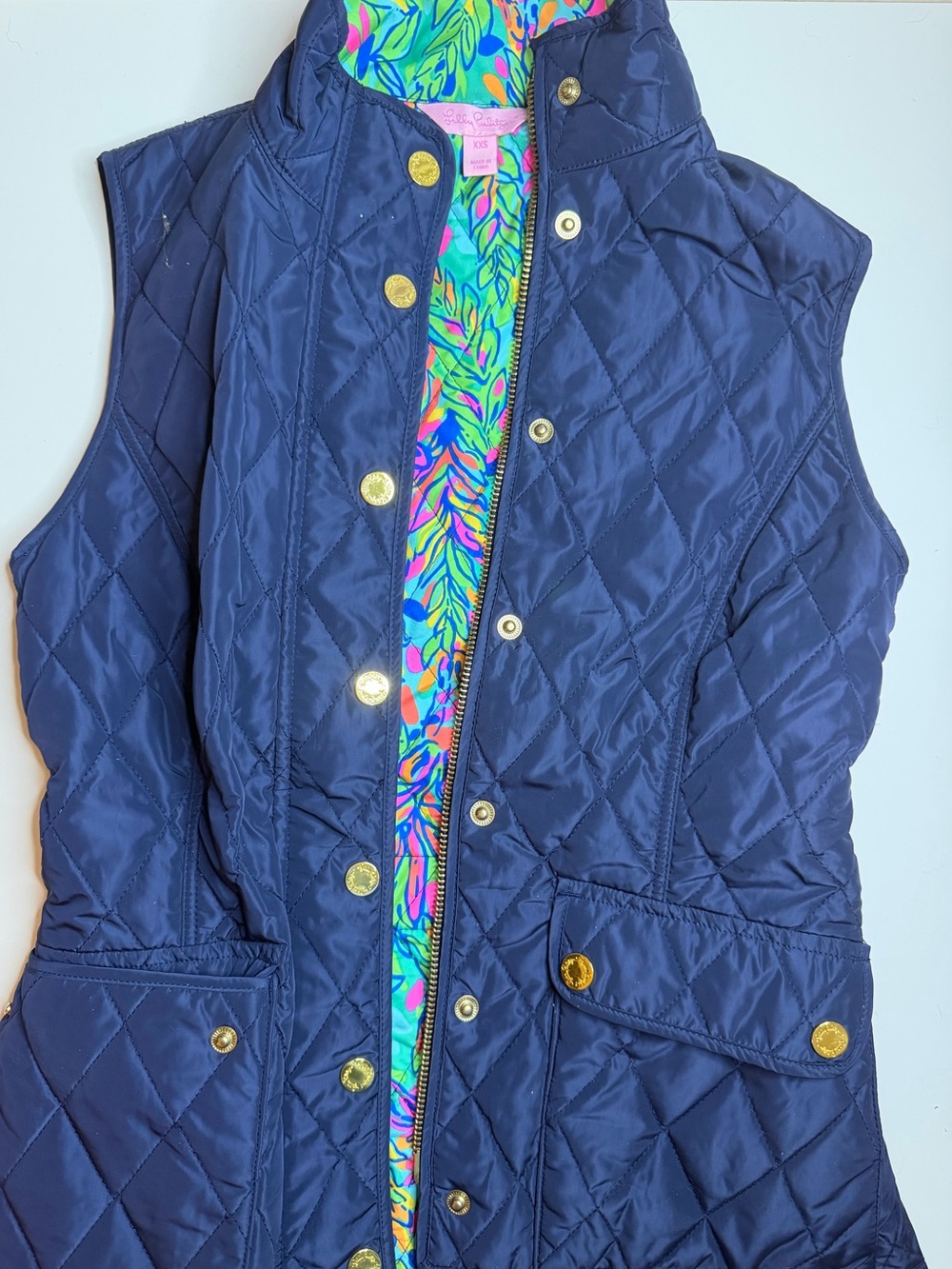 Lilly Pulitzer Quilted Navy Vest with Colorful Lining